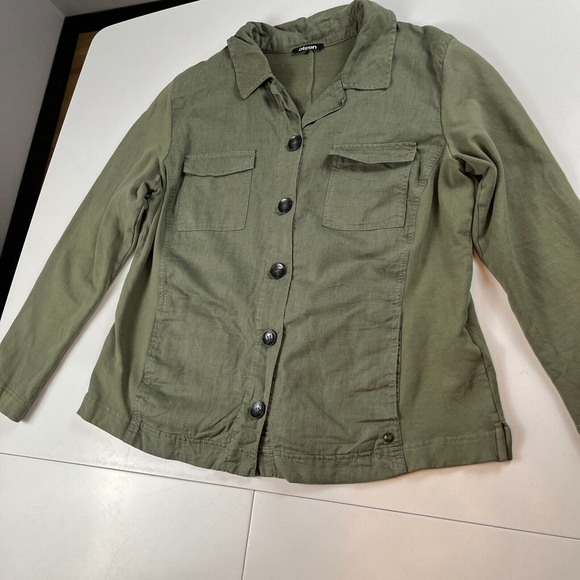 Olsen women button up shirt cotton linen army green size 40 - Picture 4 of 7